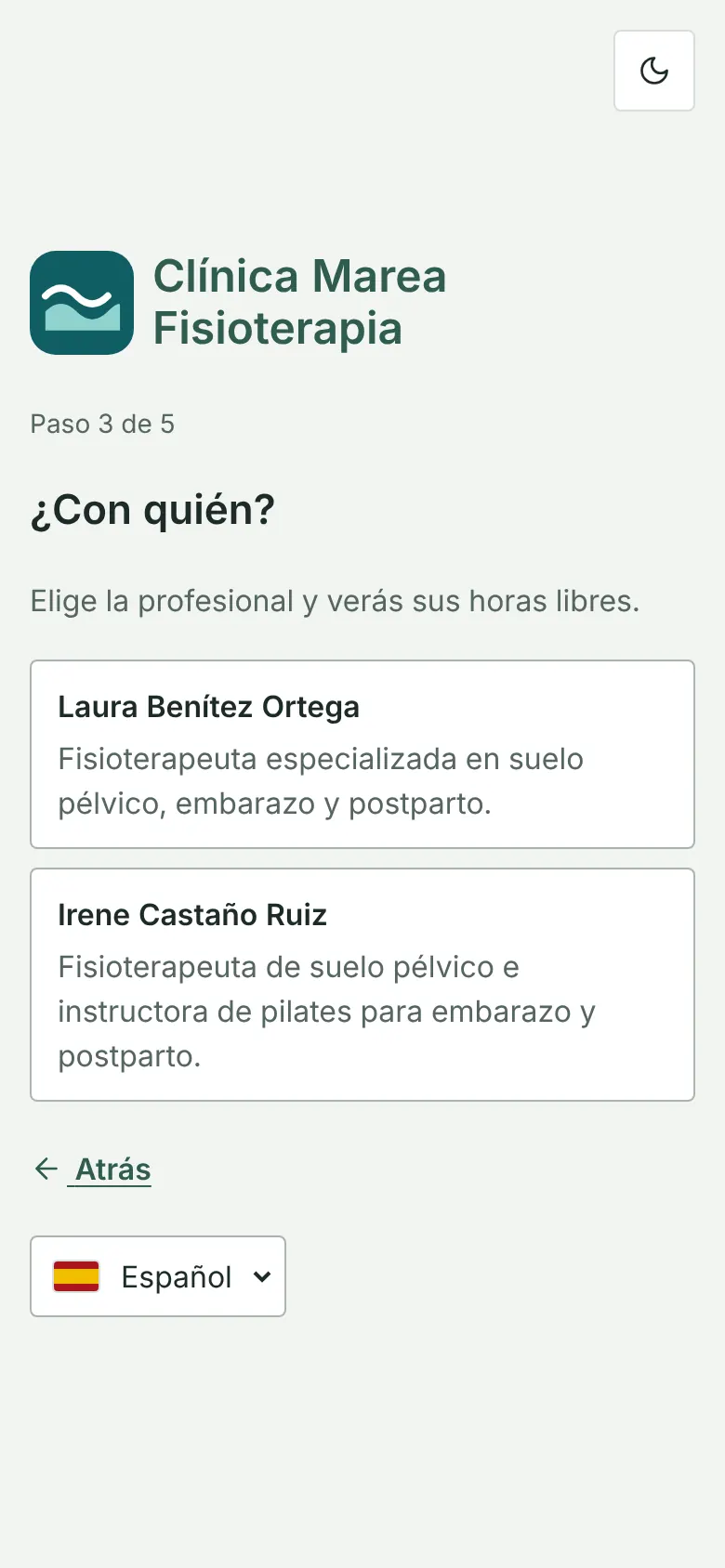 Portal de reserves al mòbil: segon pas, triar amb quina professional